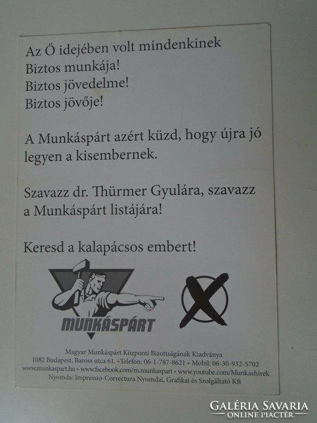 D194339 advertising postcard size propaganda sheet - Gyula János Thürmer Kádár - Labor Party