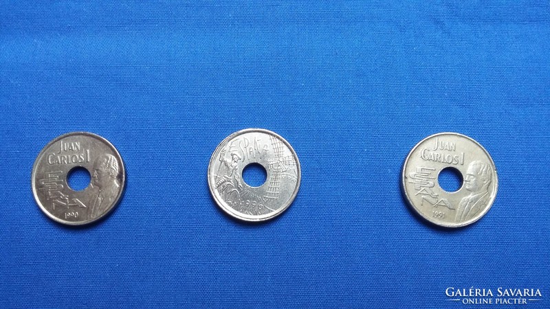 10 Spanish pesetas: 100, 25, 5, 1