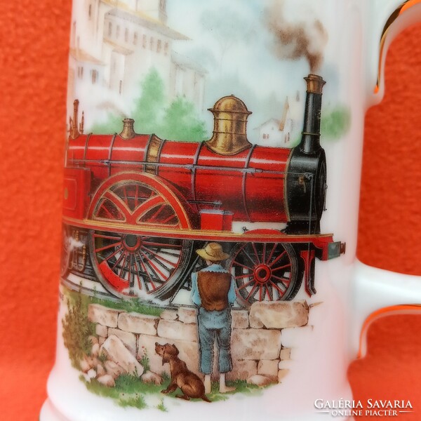 Train, numbered, German, porcelain jug.