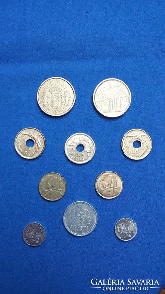 10 Spanish pesetas: 100, 25, 5, 1