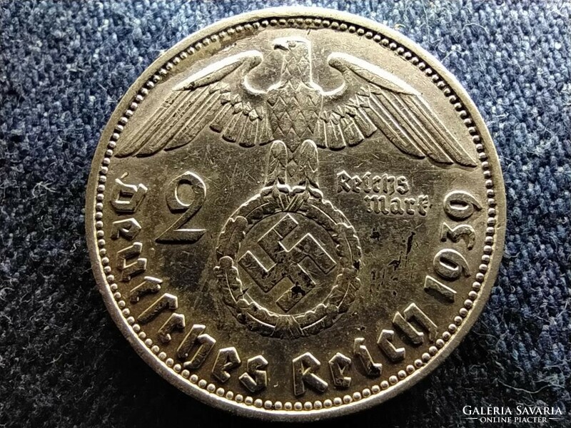 Germany swastika .625 Silver 2 imperial marks 1939 j rarer (id77074)