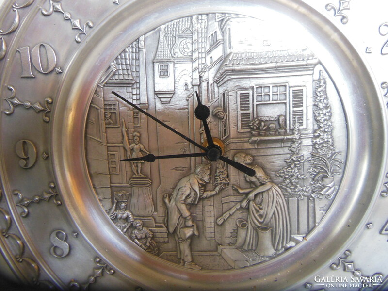 Wall clock - pewter - marked - 25 cm - German - beautiful - flawless