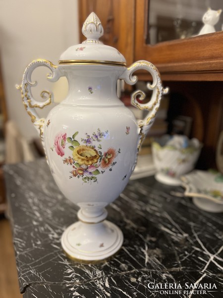 50 Cm high Herend porcelain urn vase with flower pattern-bouquet decor, stamped mark