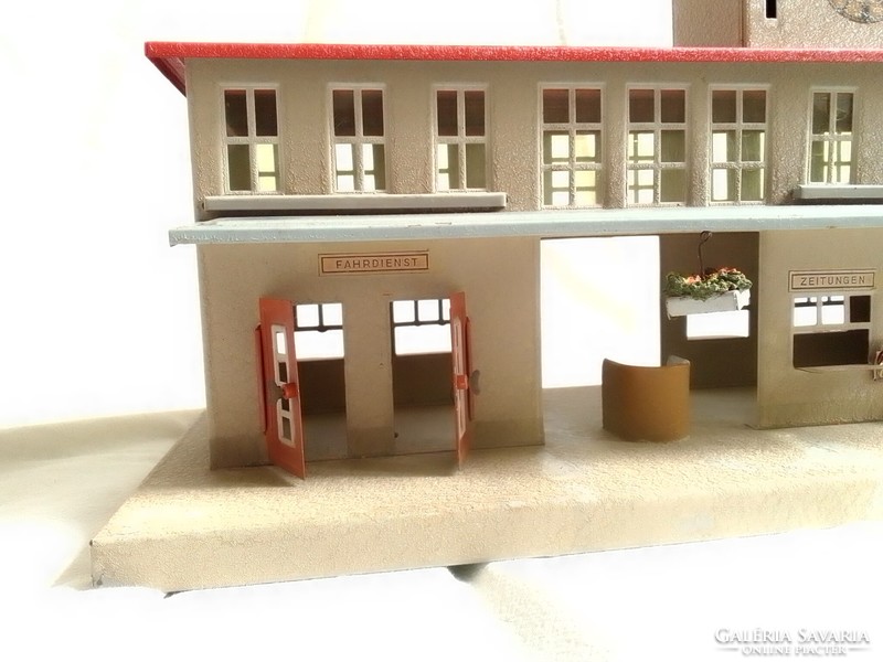 Antik régi Kibri 0-ás vasút modell állomás épület lemezjáték US Zone 1945-49 terepasztal kiegészítő