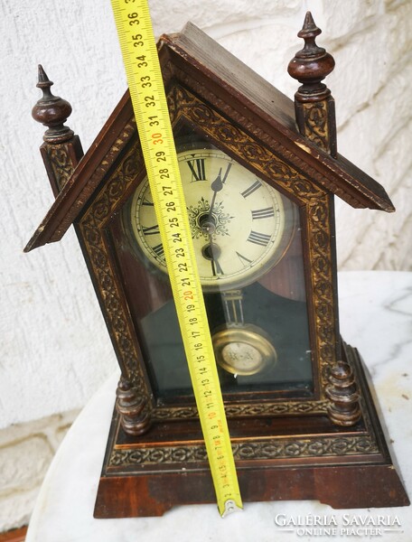 Antique carved smaller wall clock, table clock 1800s lovely graceful clock, library clock.
