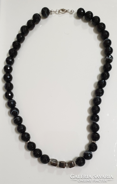 Black faceted mineral necklace 45 cm