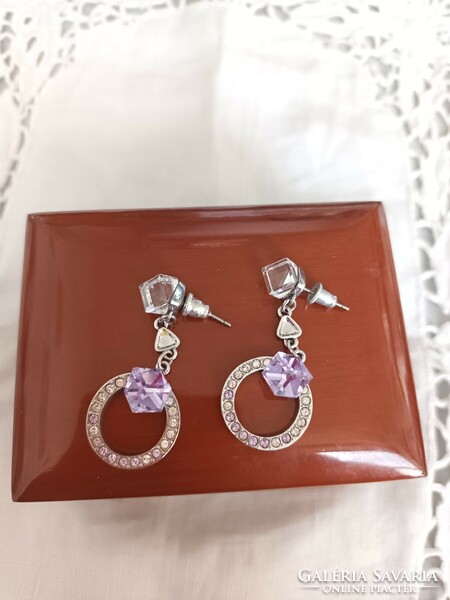 Original swarovski swan earrings with white and pale purple crystals for sale!