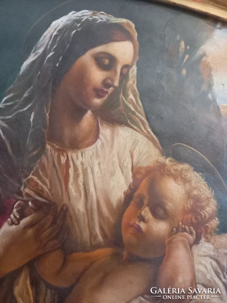 Mary with the Child Jesus antique oil painting