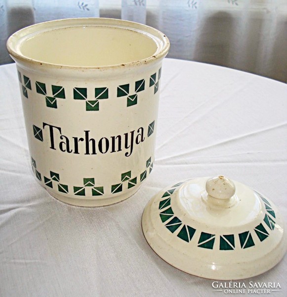 Art deco ceramic tarhonya storage container with lid