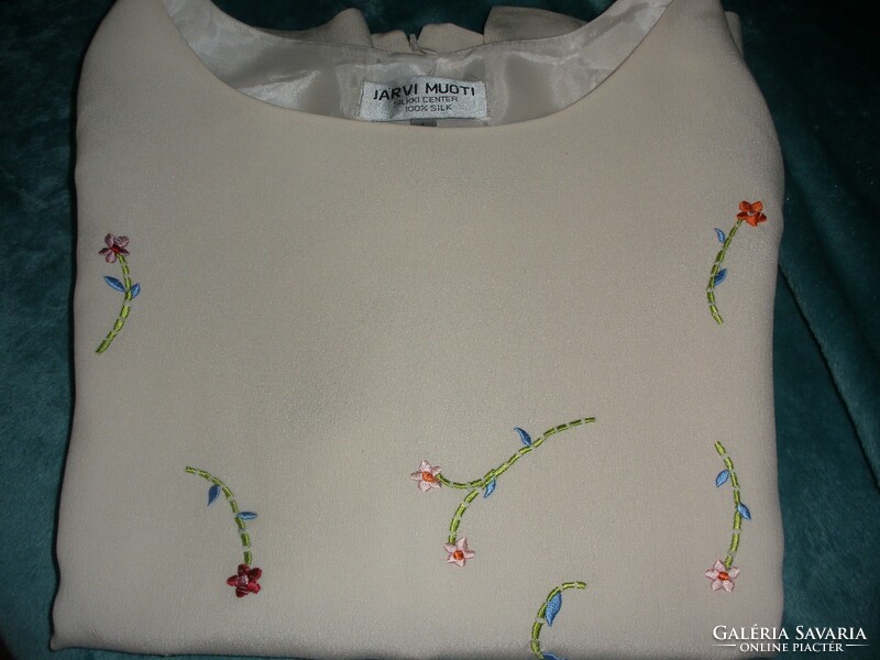 Cream, 100% silk top with embroidery