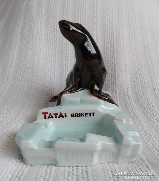 Tata briquette art deco seal advertising ashtray Kispest ceramic