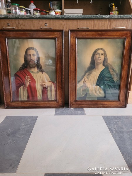 Antique holy image in 2 pewter frames