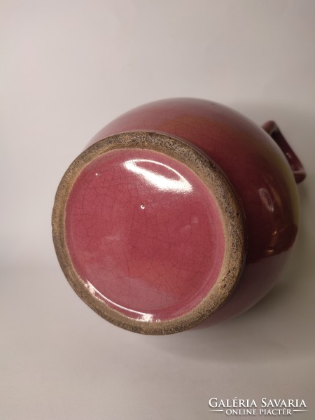 Antique Zsolnay silke pot on a rare pink greasy barrel