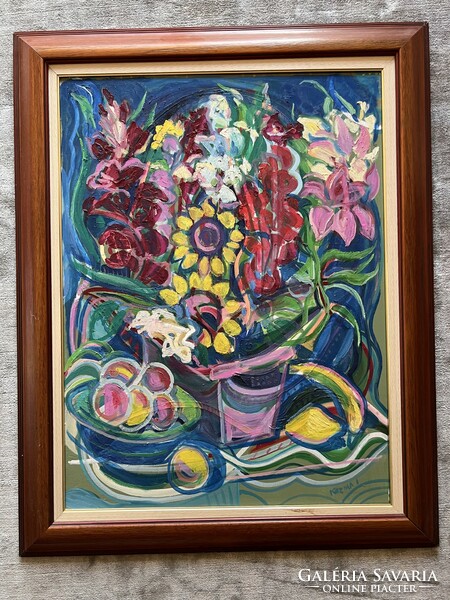 Painting by János István Kozma, flower still life