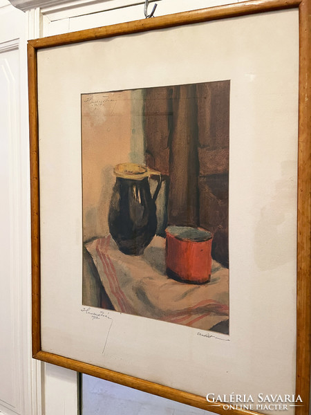 Folk still life vintage retro pastel Iván Houchard 1954