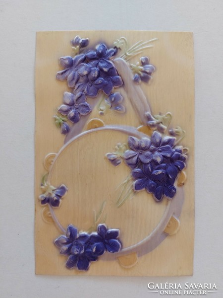 Old painted plastic embossed postcard violet rattle