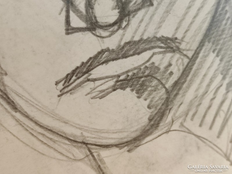 Korényi Attila kortárs festő Küklopsz tanulmányfej ceruza rajz keret nélkül