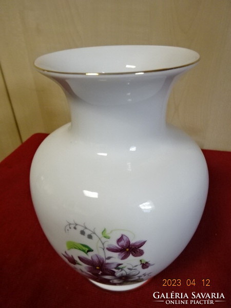 Höllóháza porcelain, vase with violet pattern, gold border. Jokai.