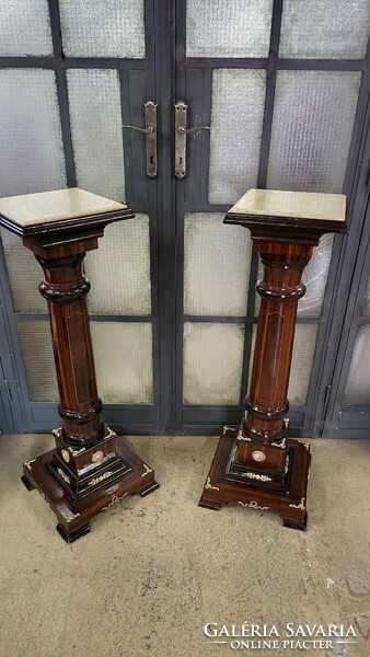 Inlaid wooden pedestal with marble slab