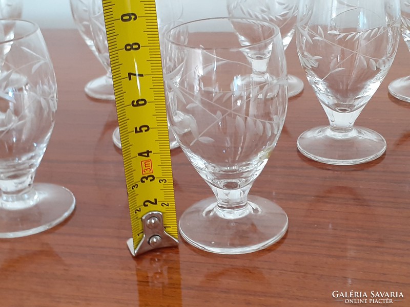 Retro set of 12 stemmed glasses, polished old glass glasses for short drinks