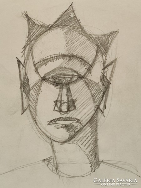 Contemporary painter Attila Korényi cyclops study head pencil drawing without frame