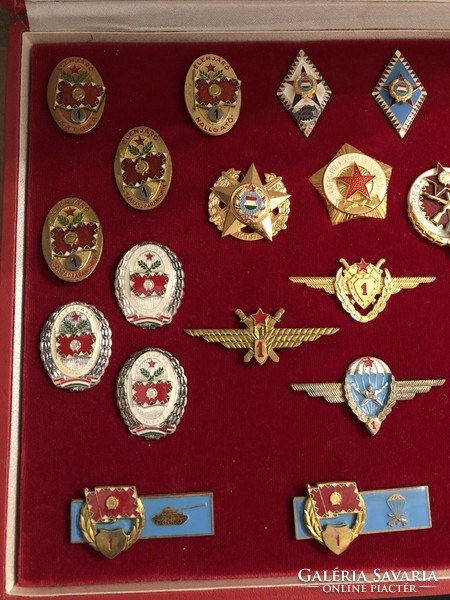 Badges of the Hungarian People's Army in a gift box