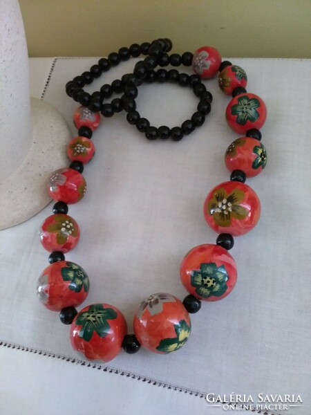 Wooden hand painted necklace