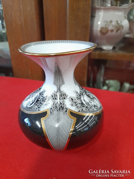 Hollóháza Jurcsák László porcelain small vase. 10.5 Cm.