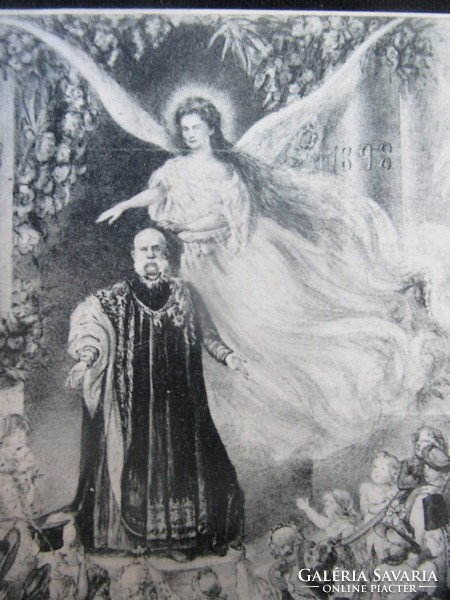 1898 Hungarian King Ferenc József vision of Queen Elizabeth angel original contemporary artist photo sheet