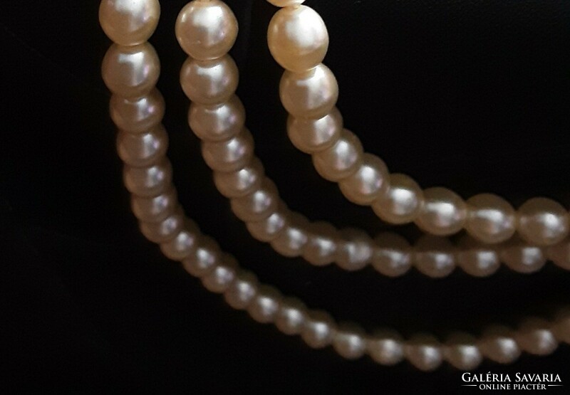 Antique string of pearls, 3 rows /40-44-48 cm/, buckle - assembly unmarked, silver-plated metal alloy