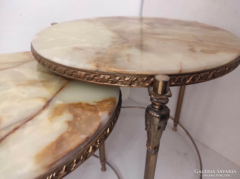 Antique 3 piece patinated copper round onyx flat collapsible small table table row 240 7063