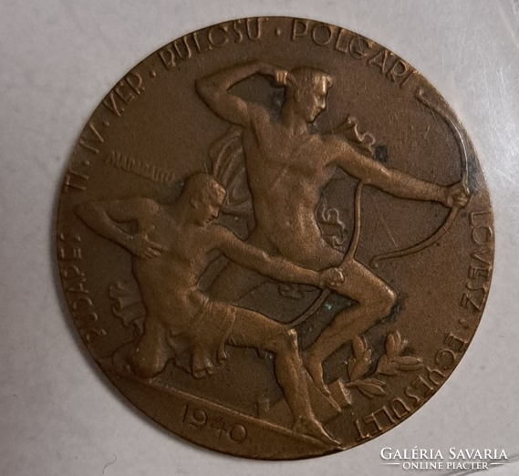 1940. Madarassy jelzéssel Íjász díjérem bronz érem 30 mm   (26)