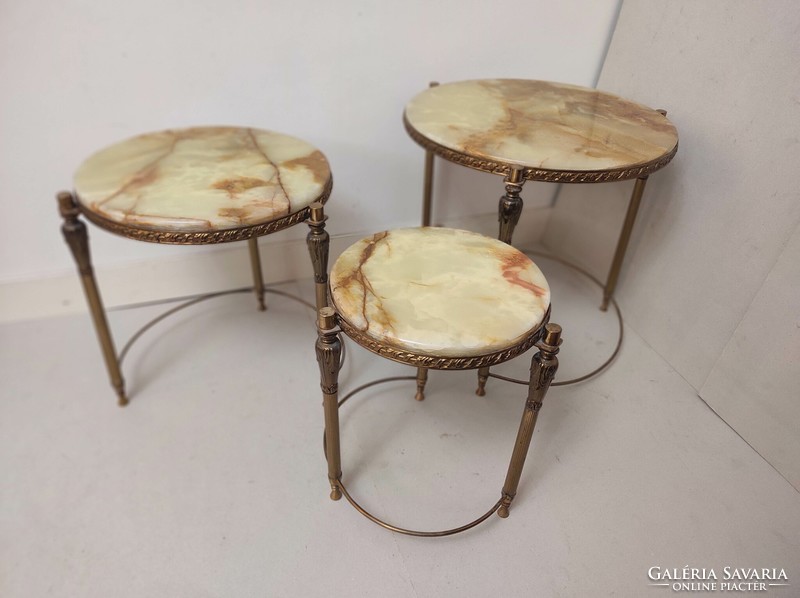 Antique 3 piece patinated copper round onyx flat collapsible small table table row 240 7063