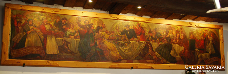 Haranghy Jenő kiváló állapotú impozáns festménye  "Debreceni vacsora" -- igazi ritkaság!