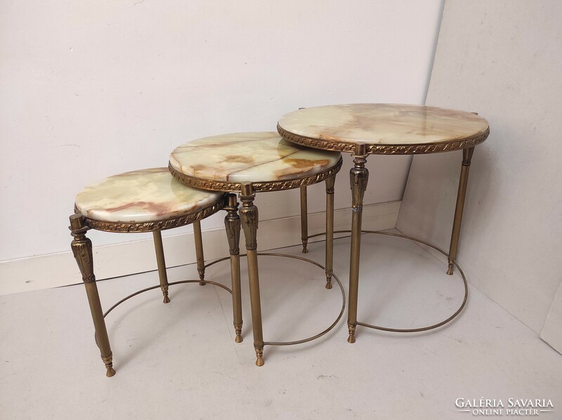 Antique 3 piece patinated copper round onyx flat collapsible small table table row 240 7063
