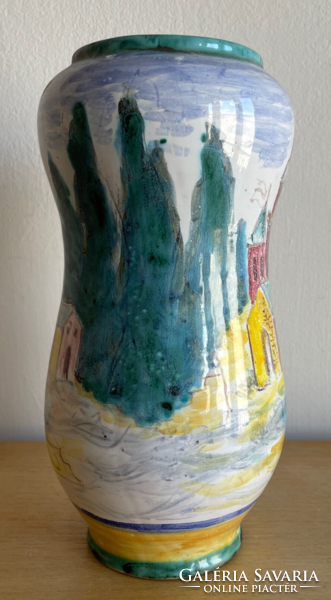Váza ﻿Itáliai tájképpel (Festett-mázas kerámia)