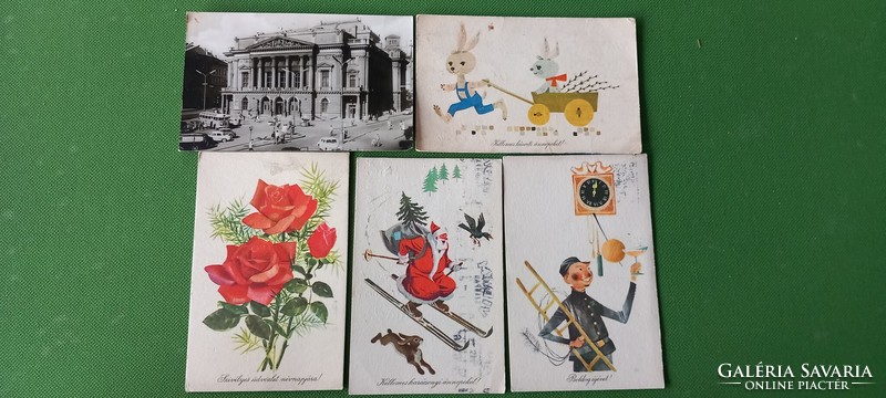 5 postcards with interesting stamps