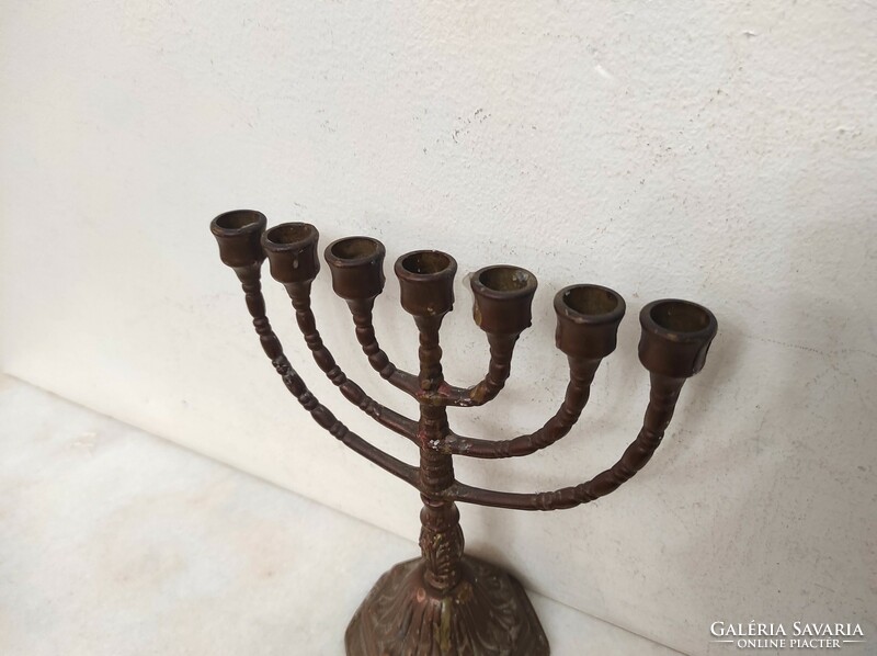 Antique menorah patinated Jewish candle holder Judaica 7 branch menorah 212 7142