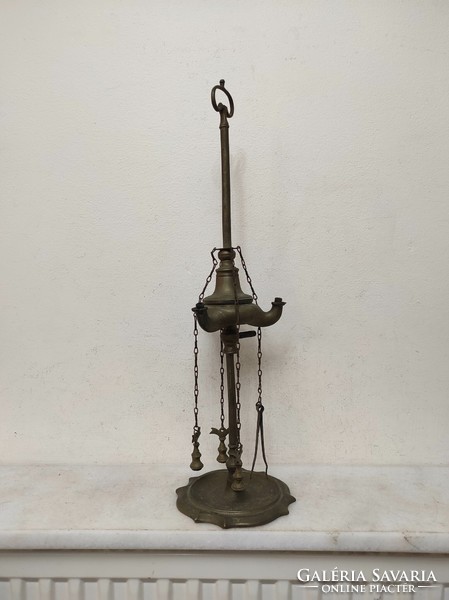 Antique Arabic candlestick Moroccan Algeria patinated copper standing 3-branched Turkish oil candlestick 924 7021