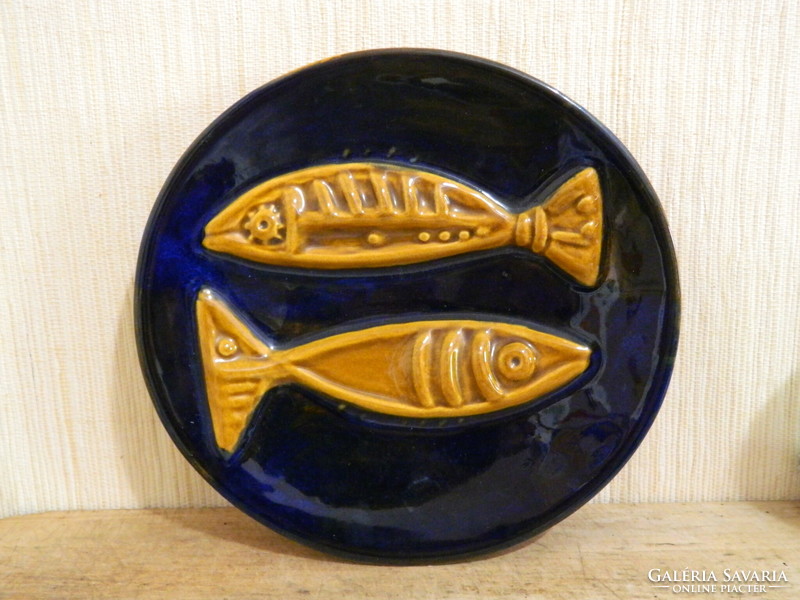 Marked Budapest porcelain factory fish wall decoration