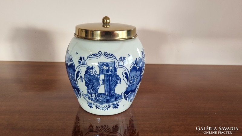 Kézzel festett holland Delft dohánytartó porcelán