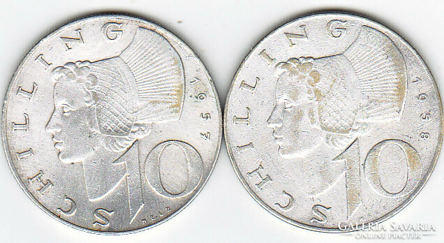 Austria 10 silver schlings 1957-1958