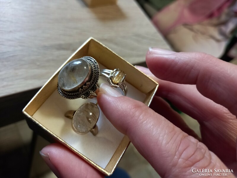 Wonderful gold rutile quartz silver ring adjustable size