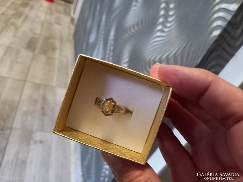 Wonderful gold rutile quartz silver ring adjustable size