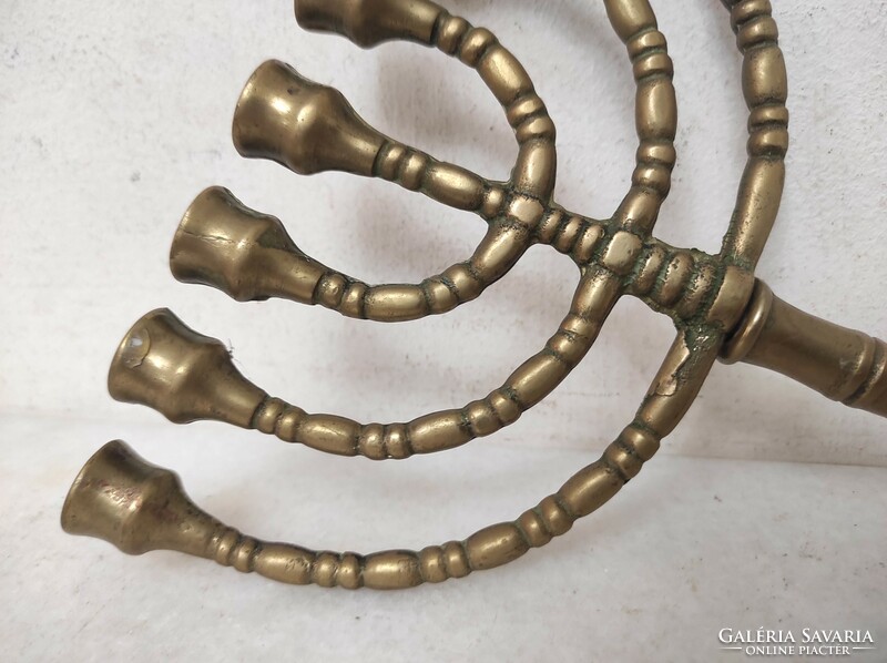 Antique menorah patinated copper Jewish candle holder Judaica 7 branch menorah incomplete repair 239 7147