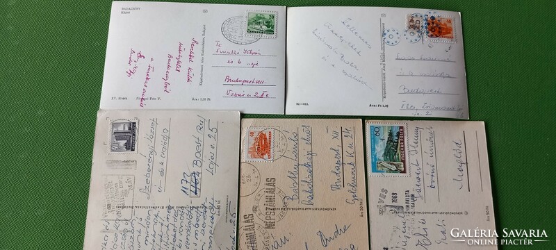 5 postcards with interesting stamps
