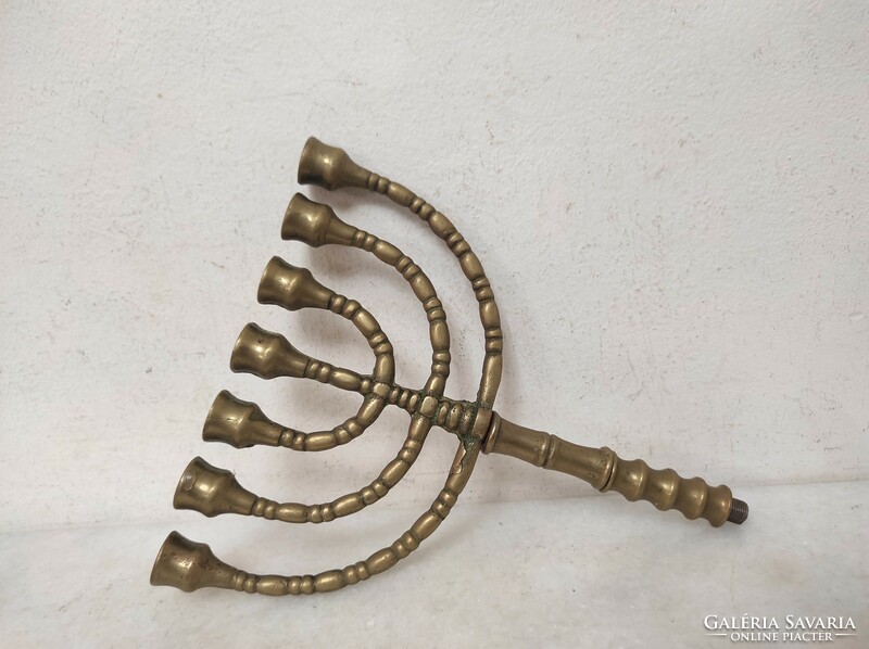 Antique menorah patinated copper Jewish candle holder Judaica 7 branch menorah incomplete repair 239 7147