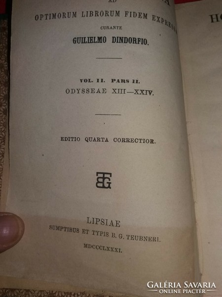 1898. Antique Guilielmus Dindorf: Homer - Odyssey Greek language book according to the pictures