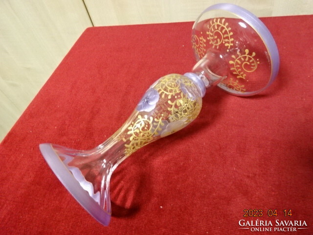 Hand-painted glass vase, decorated with rhinestones, height 21.5 cm. Jokai.