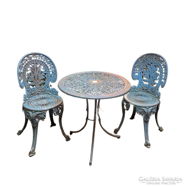 Turquoise garden furniture set - 2 chairs + table -